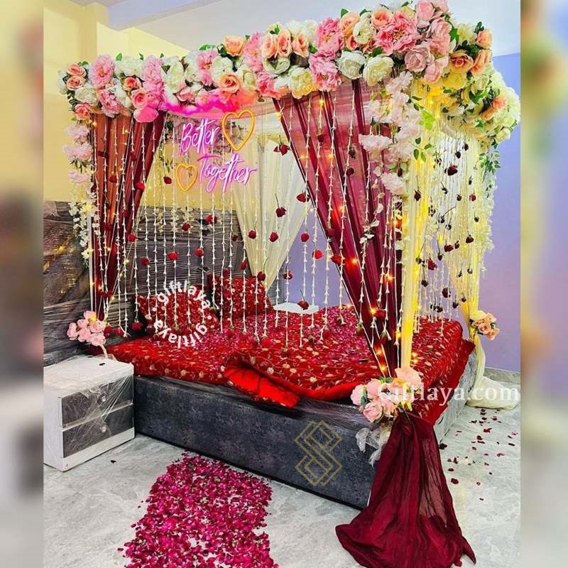 Marriage wedding room decoration with flowers discount